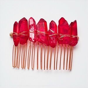Handmade Genuine Red Crystal Hair Comb